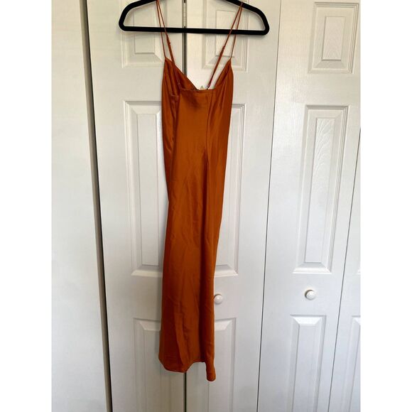 Banana Republic NWT Cowl-Neck Slip Dress in Satin Orange, Size XXS P, MSRP $110 - Picture 2 of 9